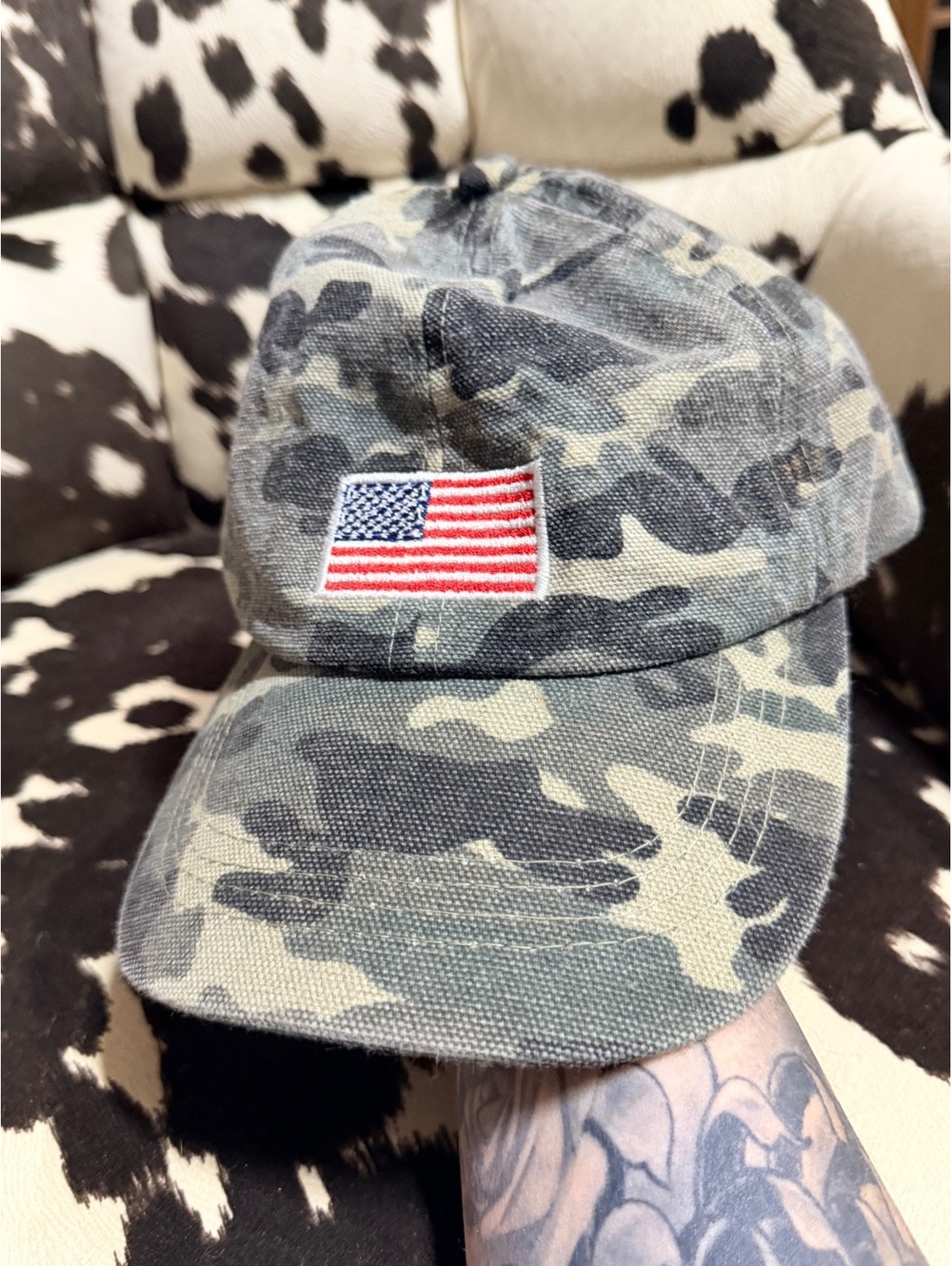 Camouflage Baseball Cap with American Flag Patch